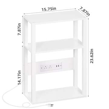 YUFAM Narrow 3-Tier Side Table with Charging Station