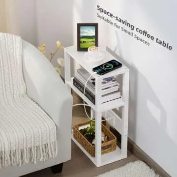 YUFAM Narrow 3-Tier Side Table with Charging Station