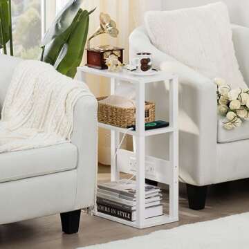 YUFAM Narrow 3-Tier Side Table with Charging Station