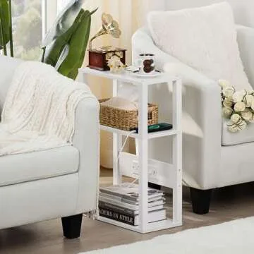 YUFAM Narrow 3-Tier Side Table with Charging Station