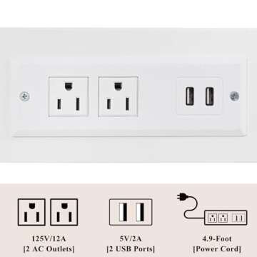 YUFAM Narrow 3-Tier Side Table with Charging Station