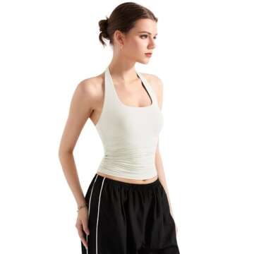 SUUKSESS Women Halter Tank Tops Double Lined Basic Backless Y2K Trendy Going Out Tops (White,S)