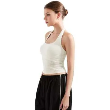 SUUKSESS Women Halter Tank Tops Double Lined Basic Backless Y2K Trendy Going Out Tops (White,S)