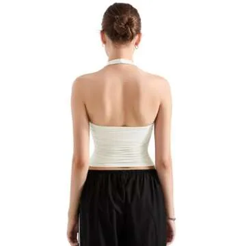 SUUKSESS Women Halter Tank Tops Double Lined Basic Backless Y2K Trendy Going Out Tops (White,S)