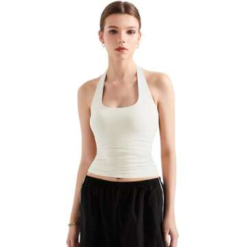 SUUKSESS Women Halter Tank Tops Double Lined Basic Backless Y2K Trendy Going Out Tops (White,S)
