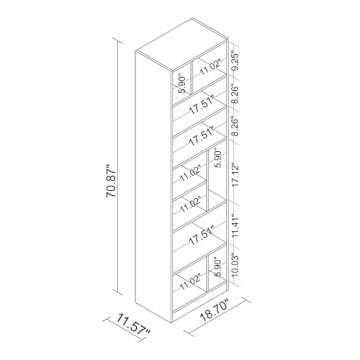 Manhattan Comfort Valenca 4.0 Bookcase with 10 Unique Shelves, 70-Inch Tall, Space-Saving Mid Century Modern Bookshelf with Open Design, Free Standing Narrow Storage, Easy Assembly, White