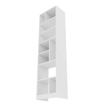 Manhattan Comfort Valenca 4.0 Bookcase with 10 Unique Shelves, 70-Inch Tall, Space-Saving Mid Century Modern Bookshelf with Open Design, Free Standing Narrow Storage, Easy Assembly, White