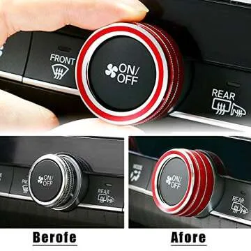 GeeGeeTop Aluminum Centre Console Sound Volume Knob Cover Compatible with 10th Honda Accord Sedan Sport EX EX-L LX 2018-2020 Car AC Air Conditioning Knob Ring Cover Trim 5PCS (Red)