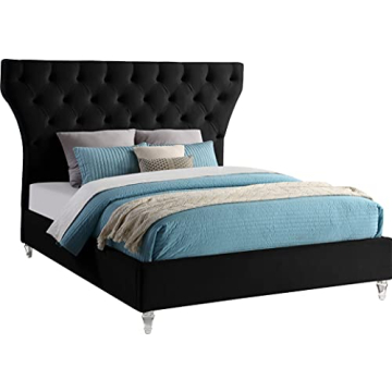 Meridian Furniture KiraBlack-K Kira Collection Modern | Contemporary Velvet Upholstered Bed with Dee...