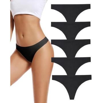 Black No Show Underwear Thongs for Women,Seamless Ladies Thong,Invisible No Line Breathable Comforta...