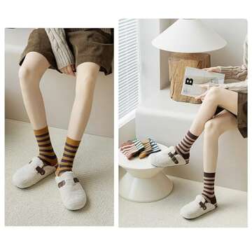 FORJMMP 5/10 Pairs Retro Style Colorful Striped Socks, Cute Athletic Crew socks for Women (5 Pairs-Set A)