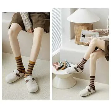 FORJMMP 5/10 Pairs Retro Style Colorful Striped Socks, Cute Athletic Crew socks for Women (5 Pairs-Set A)