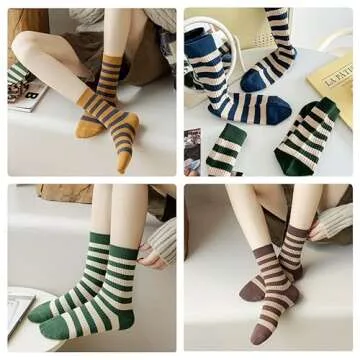 FORJMMP 5/10 Pairs Retro Style Colorful Striped Socks, Cute Athletic Crew socks for Women (5 Pairs-Set A)