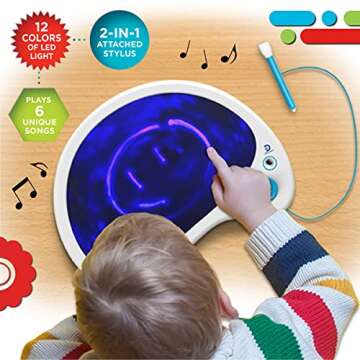 Discovery™ Mess-Free Glow Palette - Light-Up LED Drawing Tablet w/Attached Stylus, No Markers or Pencils Needed, 6 Built-in Songs, Portable Kids Travel Toy, Doodle Art Board Activity Kit, Fun Gift