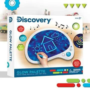 Discovery™ Mess-Free Glow Palette - Light-Up LED Drawing Tablet w/Attached Stylus, No Markers or Pencils Needed, 6 Built-in Songs, Portable Kids Travel Toy, Doodle Art Board Activity Kit, Fun Gift