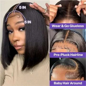 Ailwelia Wear and Go Glueless Wig Bob Wig Human Hair 200% Density 5x5 HD Lace Closure Wigs Human Hai...