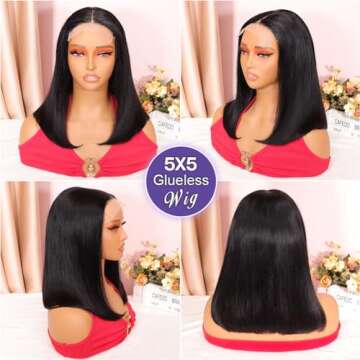 Ailwelia Wear and Go Glueless Wig Bob Wig Human Hair 200% Density 5x5 HD Lace Closure Wigs Human Hair Wigs For Black Women Human Hair Glueless Wigs 5x5 Closure Wigs Human Hair Pre Plucked Bob 14 Inch