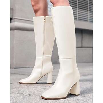 Coutgo Women's Wide Calf Knee High Boots for Style & Comfort