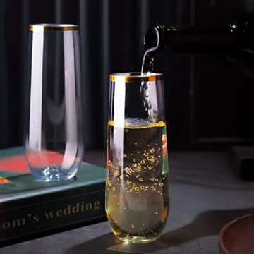 48 Pack Elegant Plastic Stemless Champagne Flutes for Events