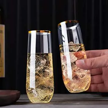 48 Pack Elegant Plastic Stemless Champagne Flutes for Events