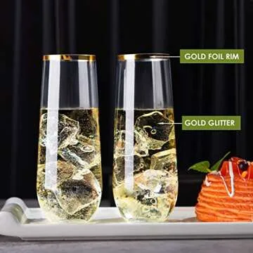 48 Pack Elegant Plastic Stemless Champagne Flutes for Events