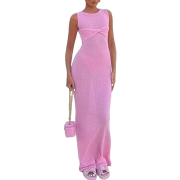 LOUSEA Women's Crochet Cover Up Sleeveless Bodycon Dress for Swimwear