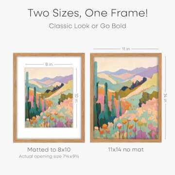 Homeforia 11x14 Picture Frame Wood, Premium Oak Wood Frames 11x14 with 8x10 Mat, 11 x 14 Natural Wooden Photo Frame for Wall, Tempered Glass, Wall Hook Included, Set of 1