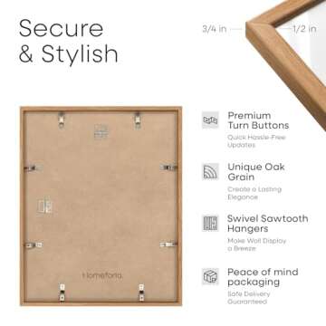 Homeforia 11x14 Picture Frame Wood, Premium Oak Wood Frames 11x14 with 8x10 Mat, 11 x 14 Natural Wooden Photo Frame for Wall, Tempered Glass, Wall Hook Included, Set of 1