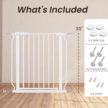 BalanceFrom Easy Walk-Thru Safety Gate for Doorways and Stairways with Auto-Close/Hold-Open Features, 30-Inch Tall, Fits 29.1 - 33.8 Inch Openings, White