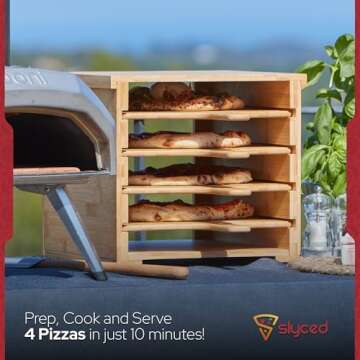 Slyced Wood Pizza Peel Rack, Includes 4 x 12 Inch Non-Stick Bamboo Pizza Boards - Innovative Design ...