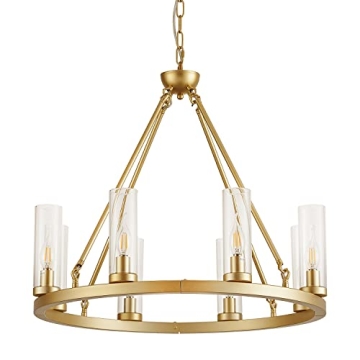 Uboxin Farmhouse Chandeliers for Dining Room, 8-Light Kitchen Island Lighting Fixture, Metal Wagon W...