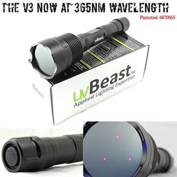 uvBeast New V3 365nm UV Flashlight - High Power Long Range Professional Beam