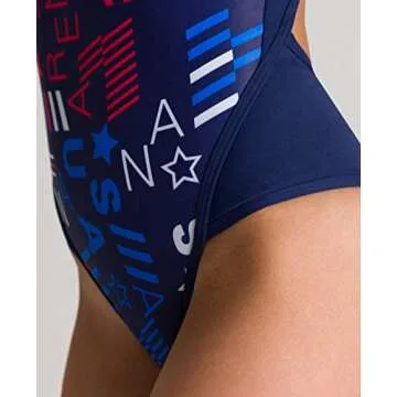 ARENA Blue USA Superfly Back MaxLife One Piece Swimsuit, Navy-Multi, 32