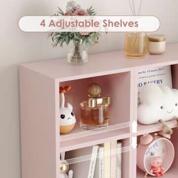 FOTOSOK 8-Tier Media Tower Rack, 11.6 X 9.3 X 70.9 Inches CD DVD Slim Storage Cabinet with Adjustable Shelves, Tall Narrow Bookcase Display Bookshelf for Home Office, Pink