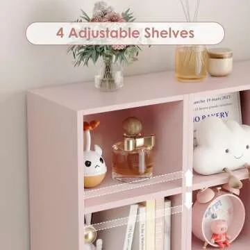 FOTOSOK 8-Tier Media Tower Rack, 11.6 X 9.3 X 70.9 Inches CD DVD Slim Storage Cabinet with Adjustable Shelves, Tall Narrow Bookcase Display Bookshelf for Home Office, Pink