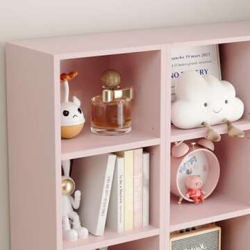 FOTOSOK 8-Tier Media Tower Rack, 11.6 X 9.3 X 70.9 Inches CD DVD Slim Storage Cabinet with Adjustable Shelves, Tall Narrow Bookcase Display Bookshelf for Home Office, Pink