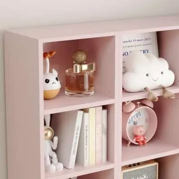 FOTOSOK 8-Tier Media Tower Rack, 11.6 X 9.3 X 70.9 Inches CD DVD Slim Storage Cabinet with Adjustable Shelves, Tall Narrow Bookcase Display Bookshelf for Home Office, Pink