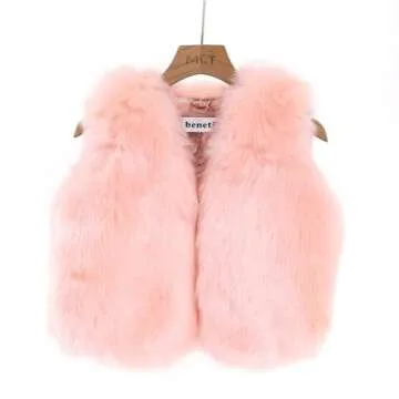 benetia Toddler Vest Girls Fur Faux Winter Jacket Pink 4t