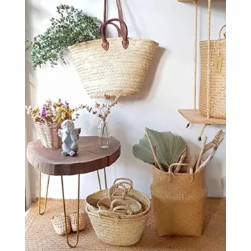 FRENCH BASKET with double flat leather handles, straw bag, beach bag, basket bag, shopping basket, wicker basket with handle, straw market basket