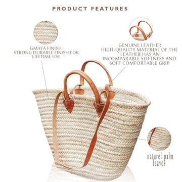 FRENCH BASKET with double flat leather handles, straw bag, beach bag, basket bag, shopping basket, wicker basket with handle, straw market basket