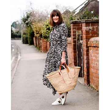 FRENCH BASKET with double flat leather handles, straw bag, beach bag, basket bag, shopping basket, wicker basket with handle, straw market basket