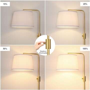 【Upgraded】 Dimmable Floor Lamp, 1000 Lumens LED Edison Bulb Included, Arc Floor Lamps for Living Room Modern Standing Lamp with Shade, Tall Lamps for Living Room Bedroom Office Dining Room - Gold