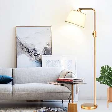【Upgraded】 Dimmable Floor Lamp, 1000 Lumens LED Edison Bulb Included, Arc Floor Lamps for Living Room Modern Standing Lamp with Shade, Tall Lamps for Living Room Bedroom Office Dining Room - Gold