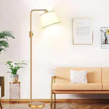 【Upgraded】 Dimmable Floor Lamp, 1000 Lumens LED Edison Bulb Included, Arc Floor Lamps for Living Room Modern Standing Lamp with Shade, Tall Lamps for Living Room Bedroom Office Dining Room - Gold