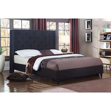 Home Life Premiere Classics Cloth Black Linen 51" Tall Headboard Platform Bed with Slats King - Comp...