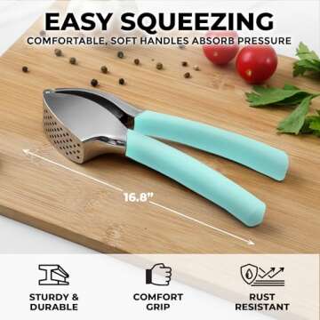 Zulay Comfort Grip Garlic Press - Garlic Mincer Tool - Garlic Crusher - Garlic Press Mincer Rust Pro...