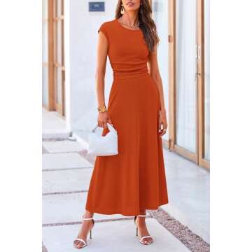 PRETTYGARDEN Women's 2 Piece Summer Outfits Dressy Casual Knit Short Sleeve Crop Top High Waist Midi Skirt Set (Orange,Medium)