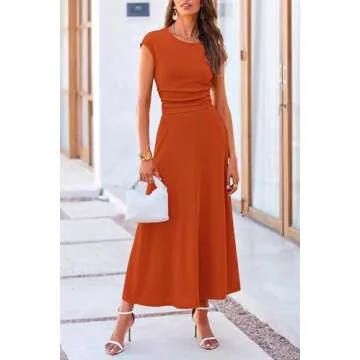 PRETTYGARDEN Women's 2 Piece Summer Outfits Dressy Casual Knit Short Sleeve Crop Top High Waist Midi Skirt Set (Orange,Medium)