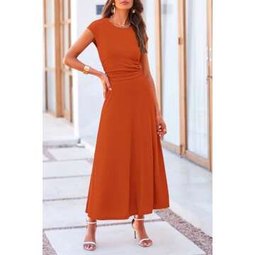 PRETTYGARDEN Women's 2 Piece Summer Outfits Dressy Casual Knit Short Sleeve Crop Top High Waist Midi Skirt Set (Orange,Medium)