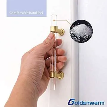 Goldenwarm Acrylic Cabinet Pull Kitchen Hardware Drawer Pulls Brushed Brass Cupboard Door Handles 7-1/2 inch Hole Centers Stainless Steel 5 Pack